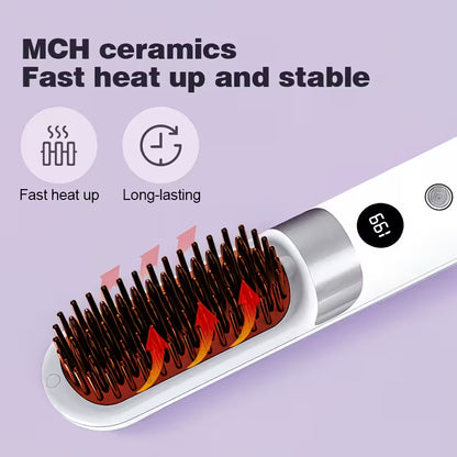 Multifunctional Hair Straightener Brush & Curling Iron.