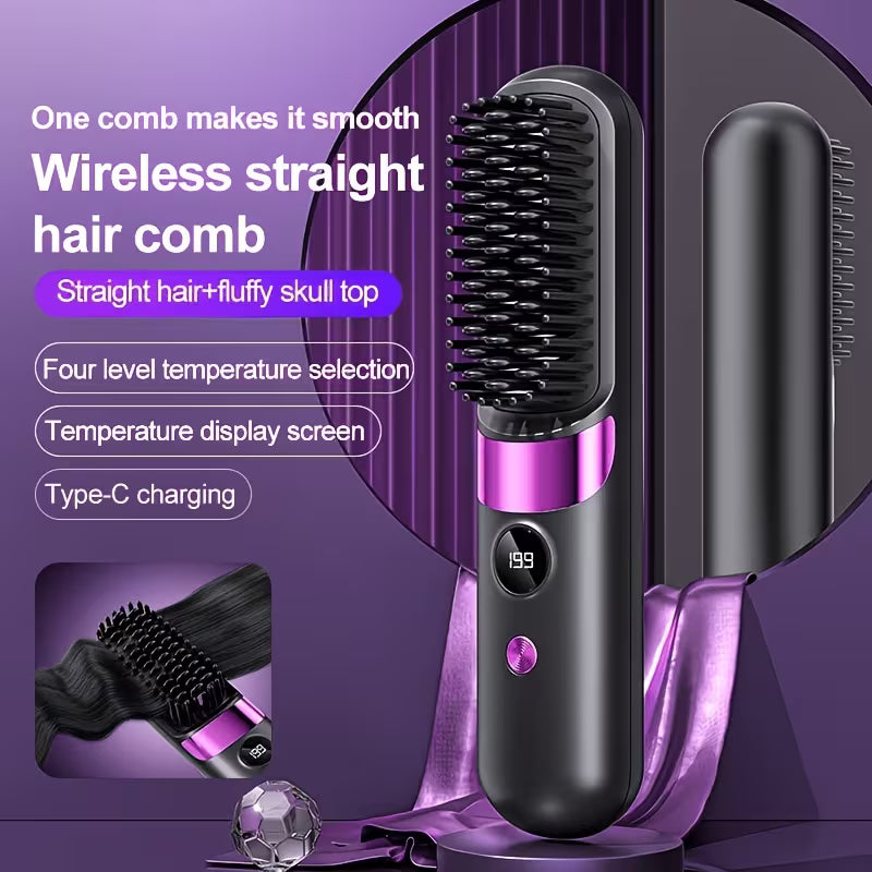 Multifunctional Hair Straightener Brush & Curling Iron.